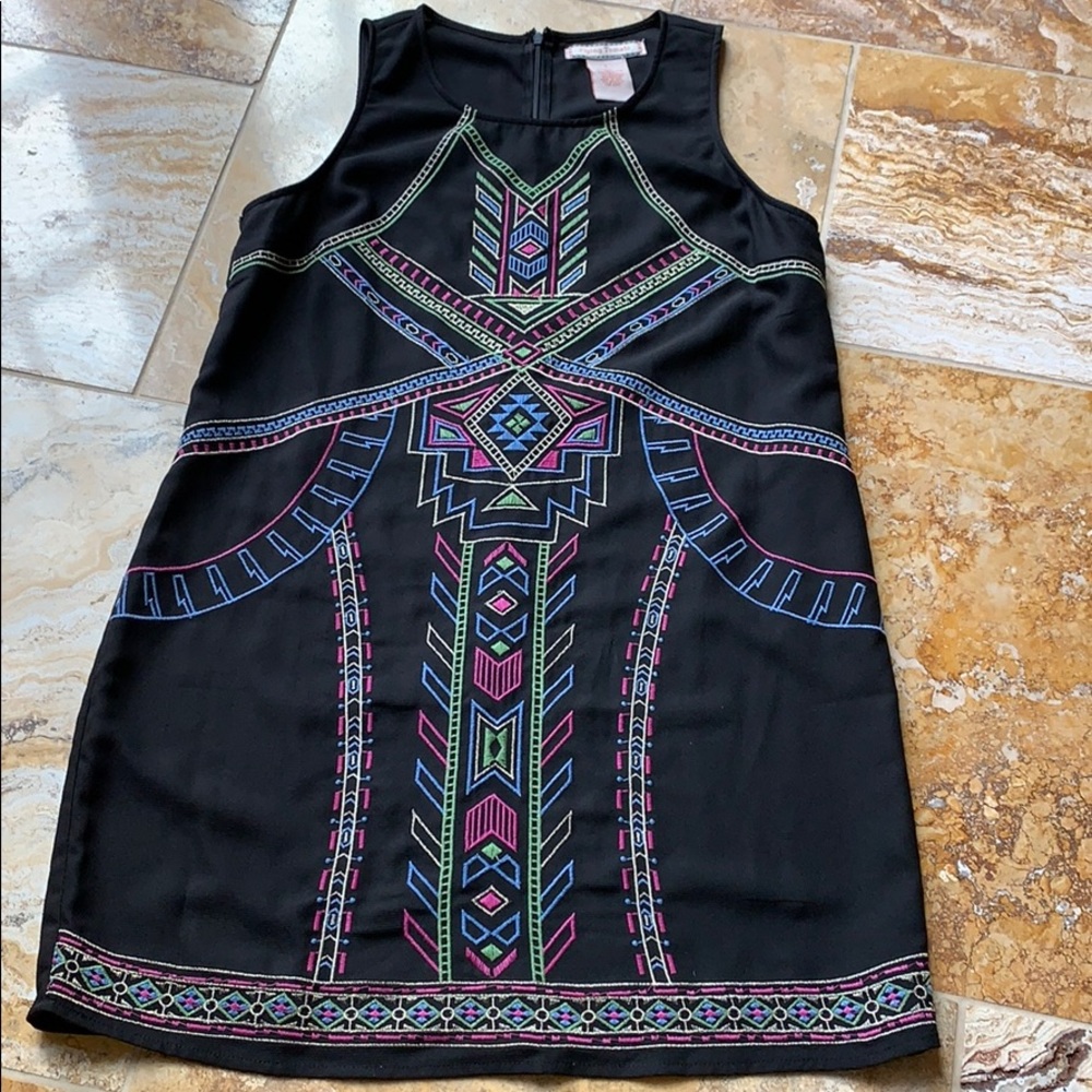 Flying Tomato embroidery black tank dress/zip back